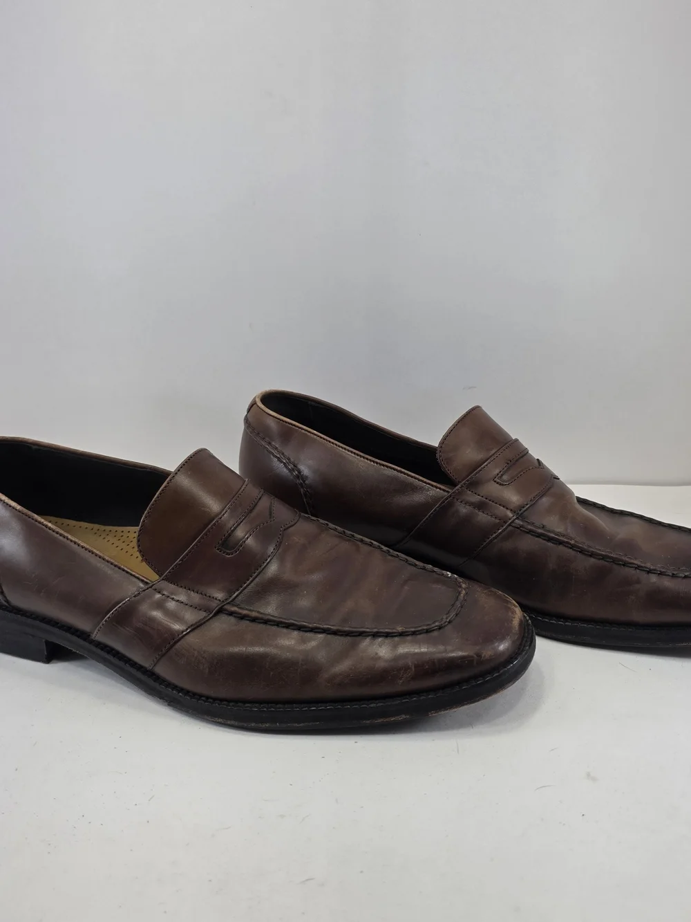 Cole Haan Men’s 12M Brown Leather Penny Loafers Moc Toe Dress Shoes